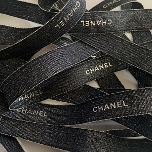 3 Yards CHANEL Silver Shimmer Midnight Blue Ribbon